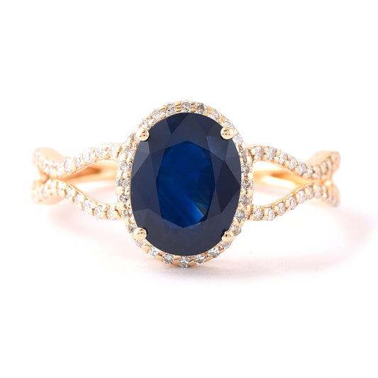 2.39 Ct Oval Mixed Cut Natural Sapphire 14K Gold Ring