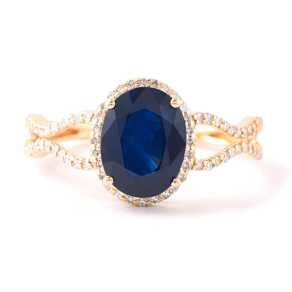 2.39 Ct Oval Mixed Cut Natural Sapphire 14K Gold Ring