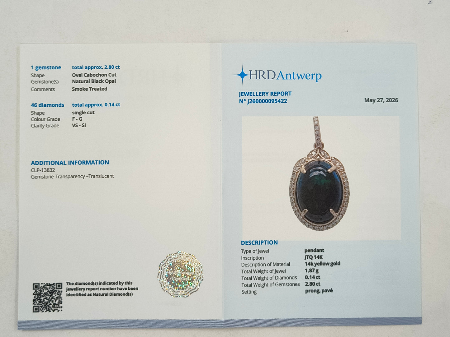 2.94 Ct Oval Cabochon Cut Natural Black Opal 14K Gold Pendant