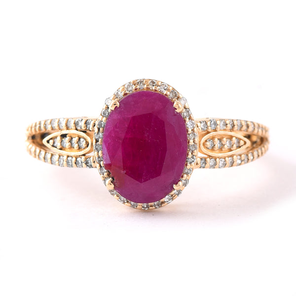 2.06 Ct Oval Mixed Cut Natural Ruby 14K Gold Ring