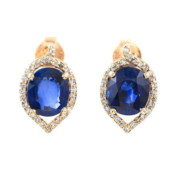 3.13 Ct Oval Mixed Cut Natural Sapphire 14K Gold Earrings