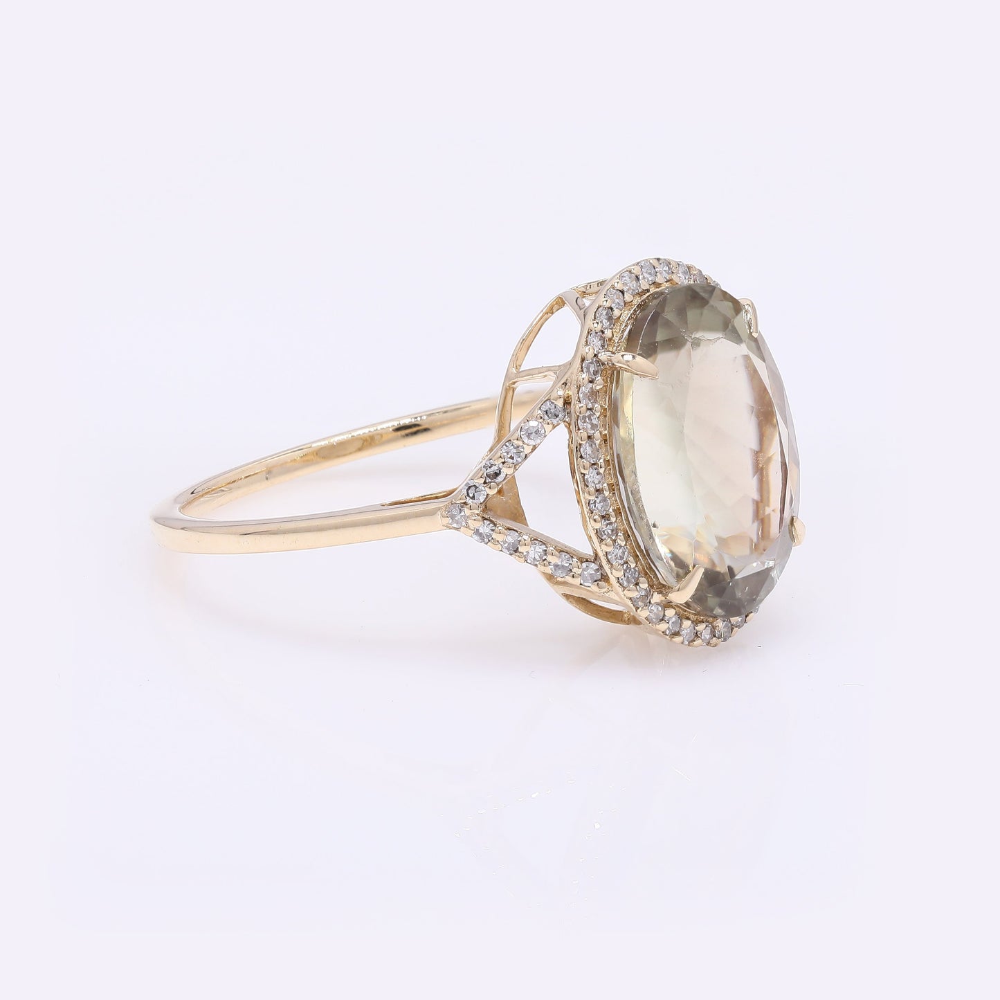 3.91 Ct Oval Mixed Cut Natural Plagioclase Feldspar Sunstone 14K Gold Ring