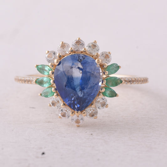 2.76 Ct Pear Sapphire 9K Gold Ring