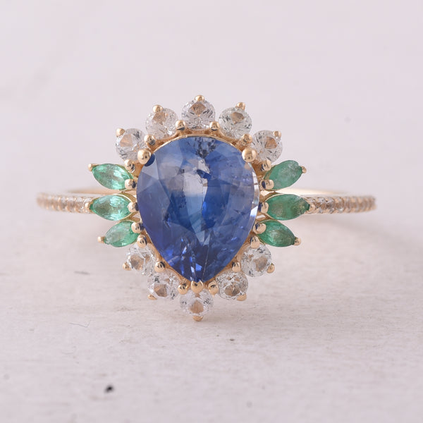 2.76 Ct Pear Sapphire 9K Gold Ring