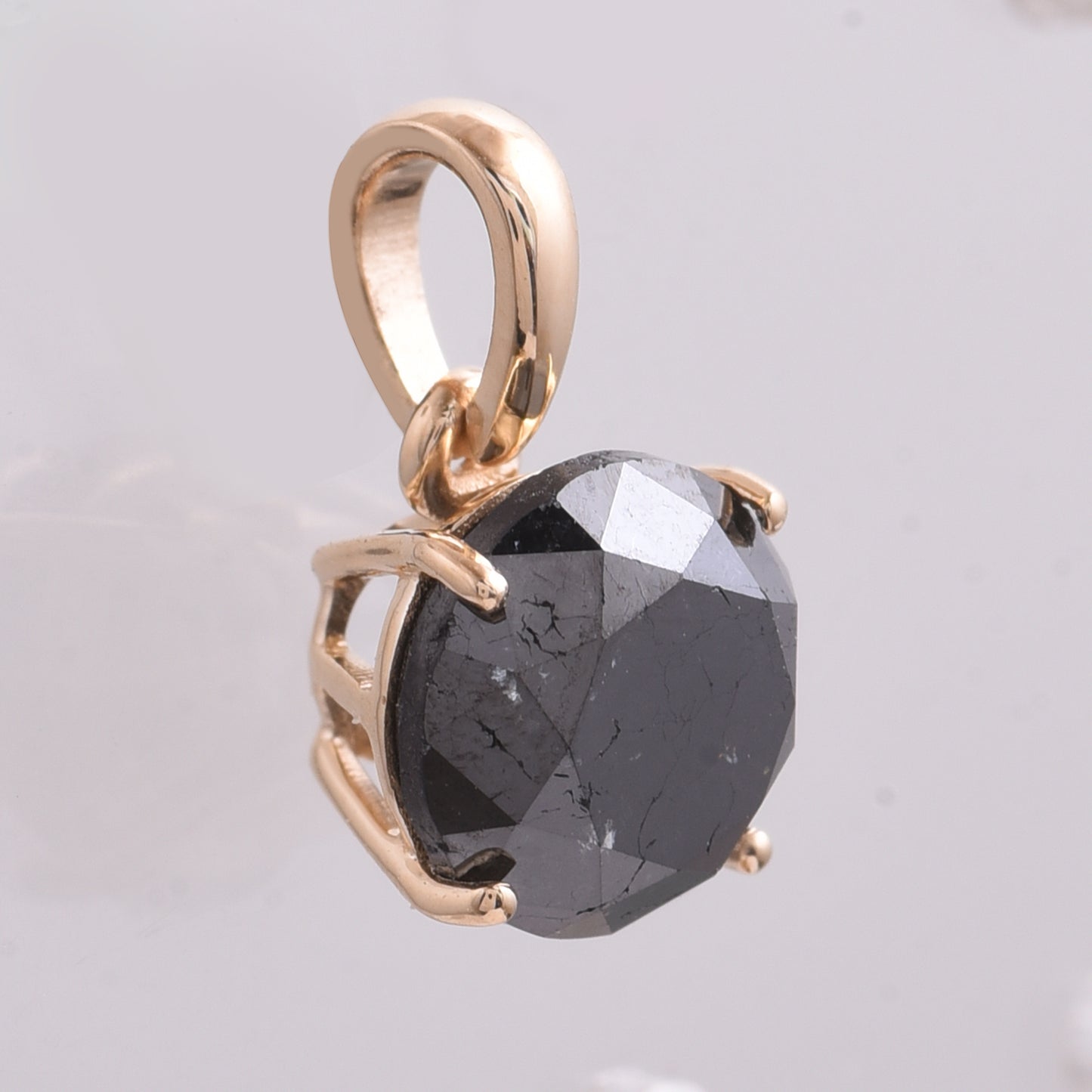 2.47 Ct Round Black Diamond 14K Gold Pendant