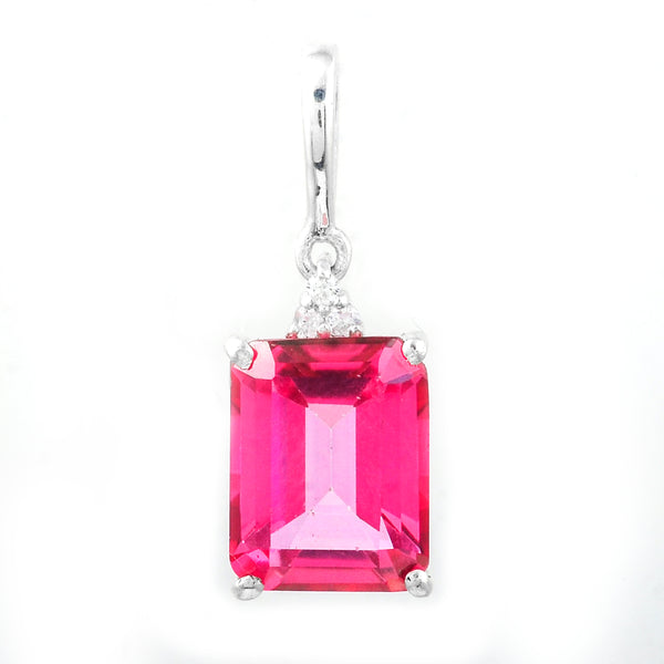 2.90 Ct Octagon Pink Topaz, White Zircon, 925 Sterling Silver Pendant