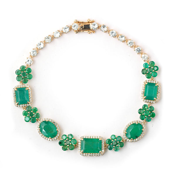 13.90 Ct Natural Emerald 14K Gold Bracelet