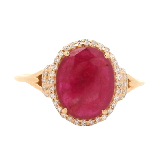 1.85 Ct Oval Mixed Cut Natural Corundum Ruby 14K Gold Ring
