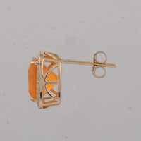 4.21 Ct Cushion B.R Fire Opal 9K Gold Earrings