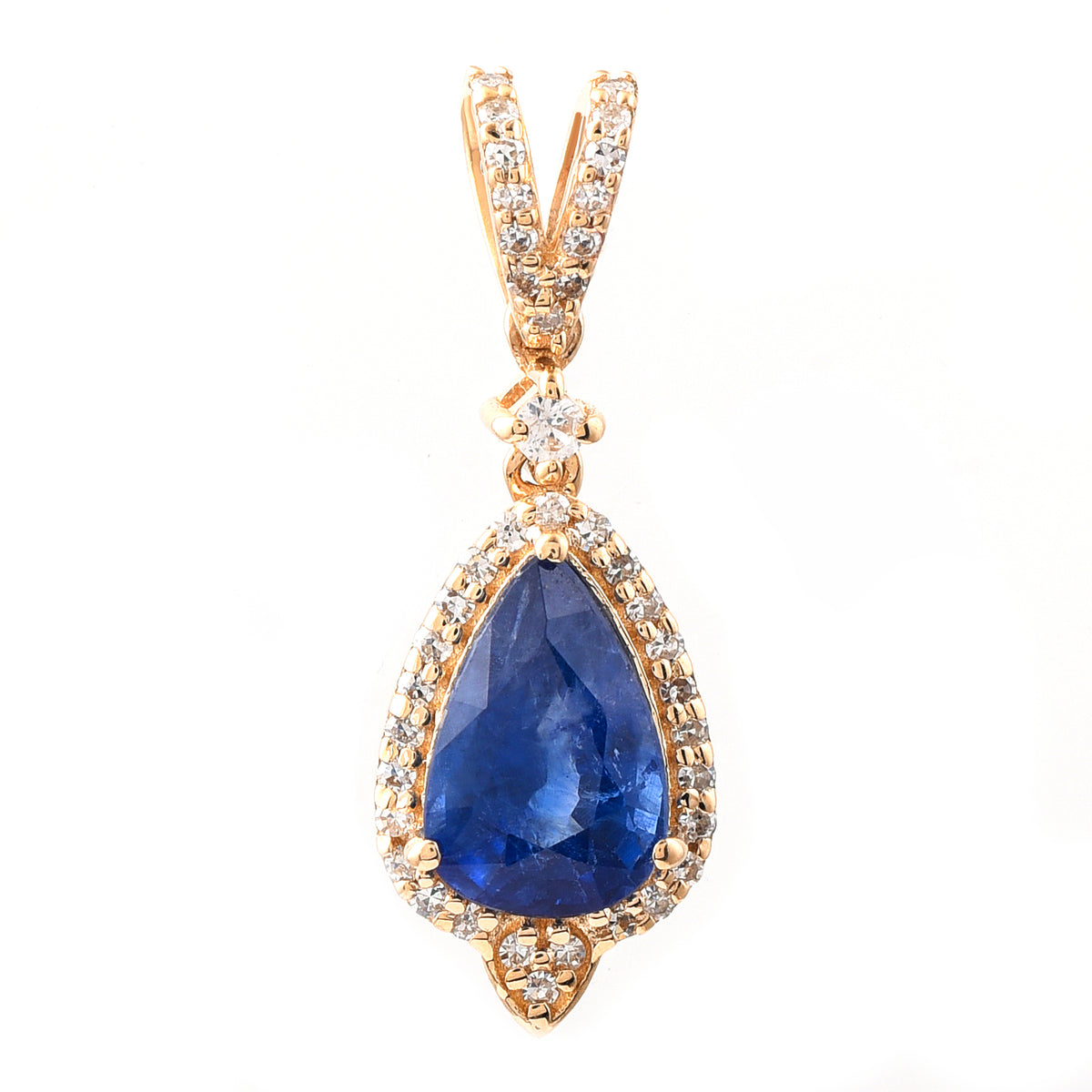 1.63 Ct Pear Mixed Cut Natural Sapphire 14K Gold Pendant