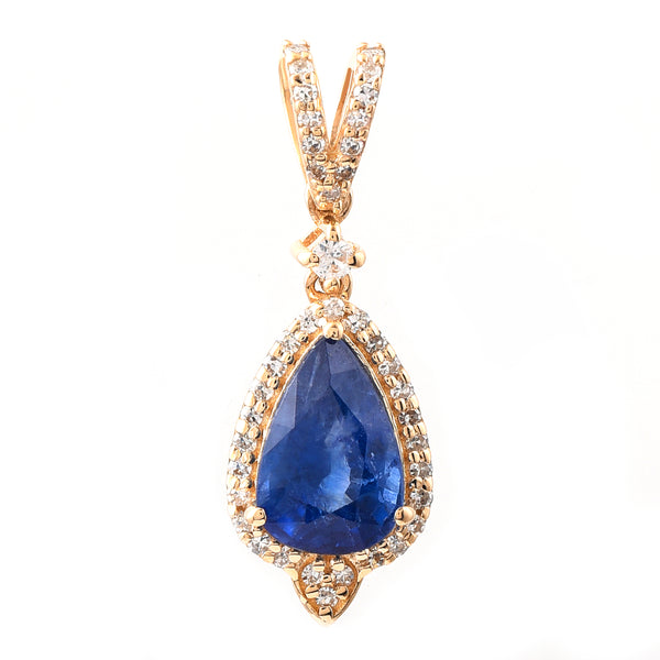 1.63 Ct Pear Mixed Cut Natural Sapphire 14K Gold Pendant
