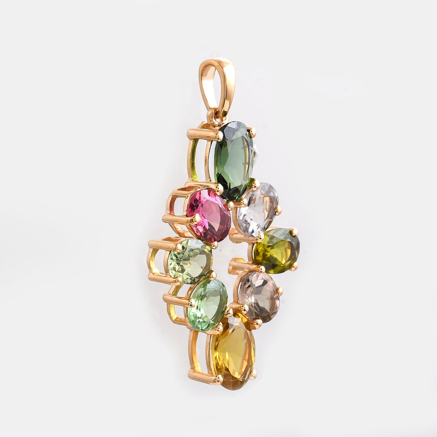 3.36 Ct Oval Mixed Cut Natural Multi-Coloured Tourmaline 14K Gold Pendant