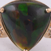 3.40 Ct Triangle Cabochon Natural Black Opal 14K Gold Ring