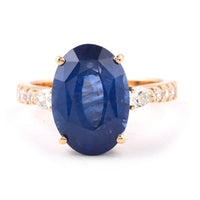8.18 Ct Oval Blue Sapphire 18K Gold Ring