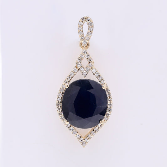 5.45 Ct Oval Mixed Cut Natural Sapphire 14K Gold Pendant