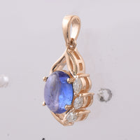 1.32 Ct Oval Cabochon Cut Natural Tanzanite 14K Gold Pendant