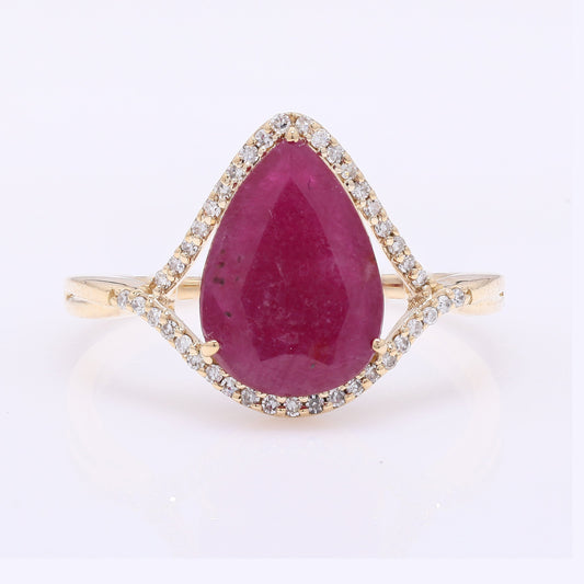 2.80 Ct Pear Mixed Cut Natural Ruby 14K Gold Ring