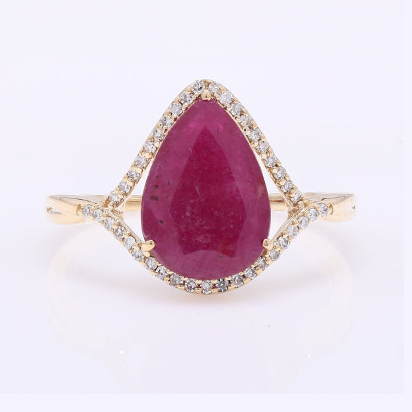 2.80 Ct Pear Mixed Cut Natural Ruby 14K Gold Ring