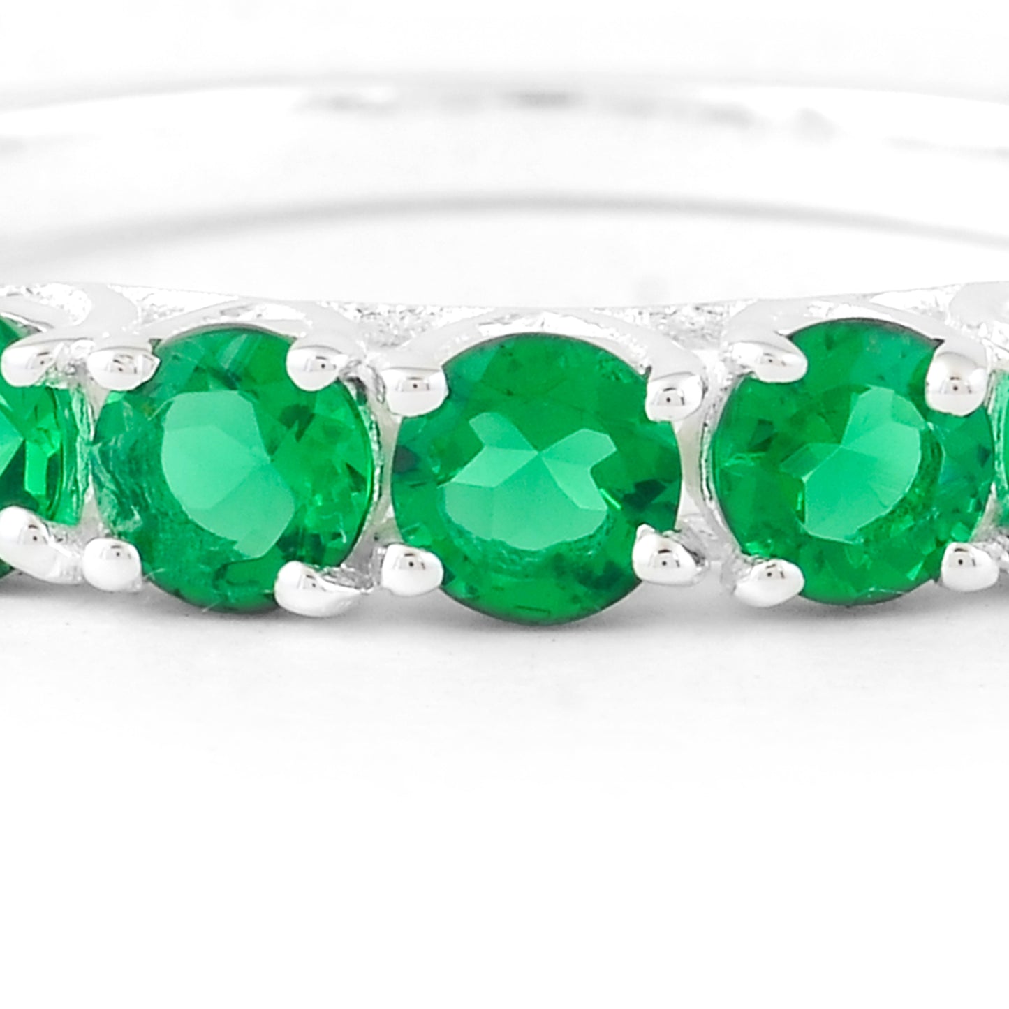 0.69 Ct Round Created Emerald 925 Sterling Silver Ring