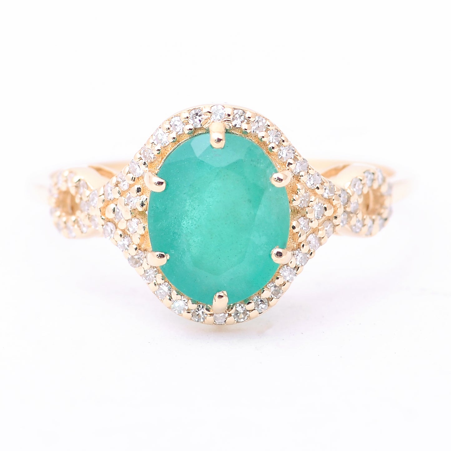1.84 Ct Oval Mixed Cut Natural Emerald 14K Gold Ring