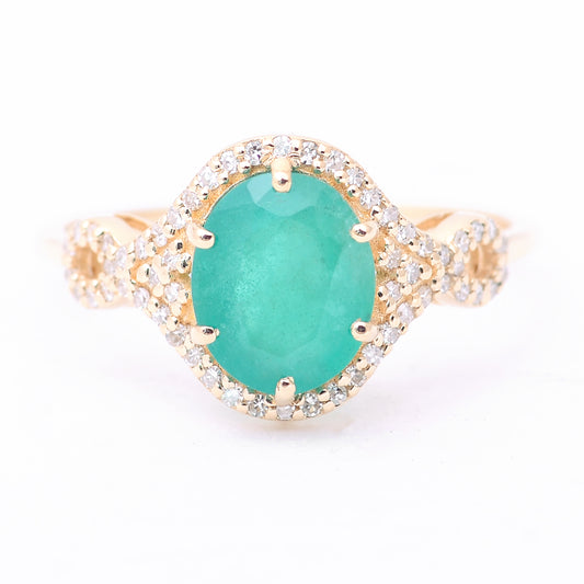 1.84 Ct Oval Mixed Cut Natural Emerald 14K Gold Ring