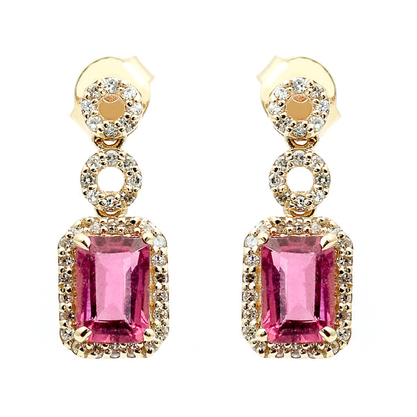 1.36 Ct Octagon Natural Tourmaline 14K Gold Earrings