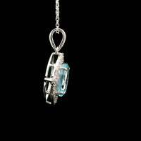 3.58 Ct Oval Blue Topaz, White Zircon 925 Sterling Silver Pendant