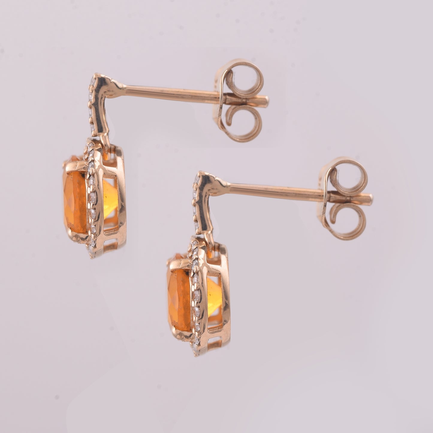 1.26 Ct Round Mixed Cut Natural Fire Opal 14K Gold Earrings