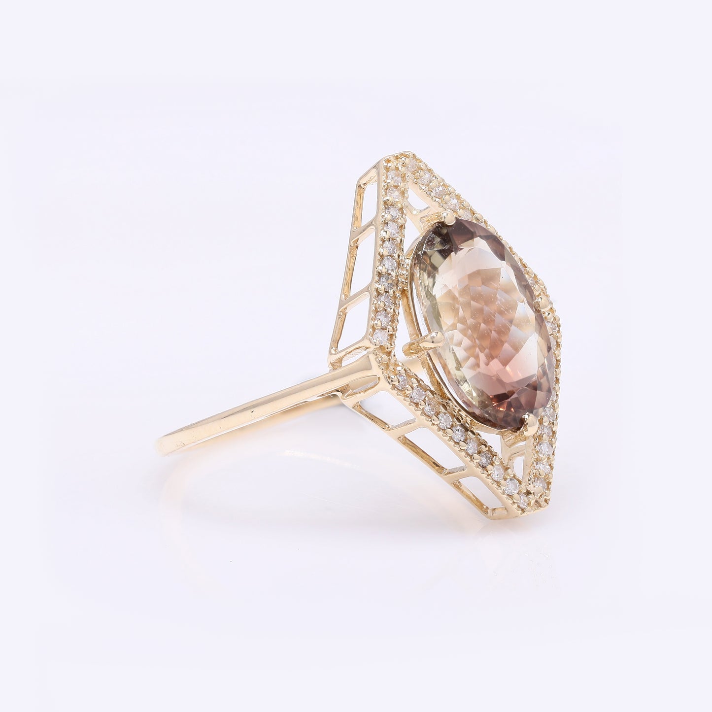 2.93 Ct Oval Mixed Cut Natural Plagioclase Feldspar Sunstone 14K Gold Ring