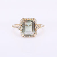 2.84 Ct Emerald Cut Natural Plagioclase Feldspar Sunstone 14K Gold Ring