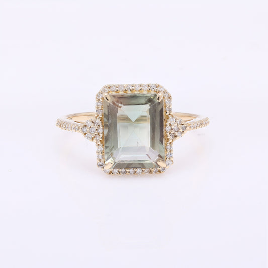 2.84 Ct Emerald Cut Natural Plagioclase Feldspar Sunstone 14K Gold Ring
