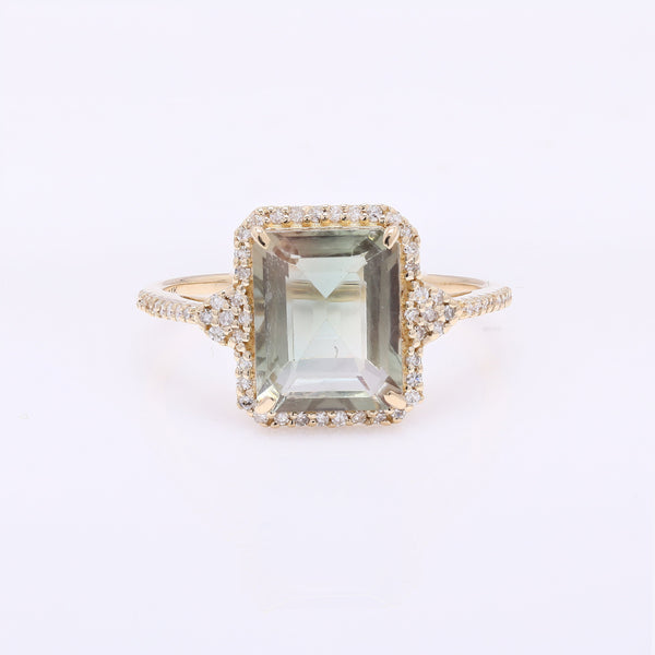 2.84 Ct Emerald Cut Natural Plagioclase Feldspar Sunstone 14K Gold Ring