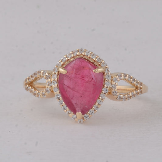 1.99 Ct Fancy Cab Pink Tourmaline 9K Gold Ring