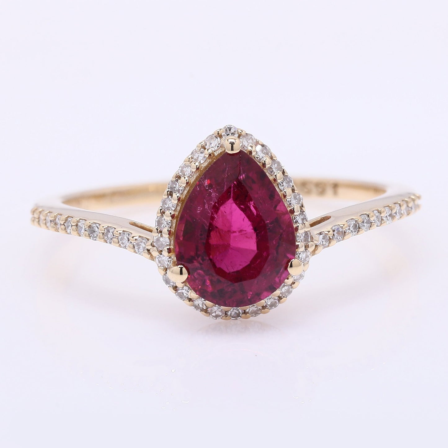 1.44 Ct Pear Mixed Cut Natural Rubellite 14K Gold Ring