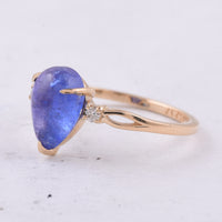2.69 Ct Pear Cabochon Natural Tanzanite 14K Gold Ring