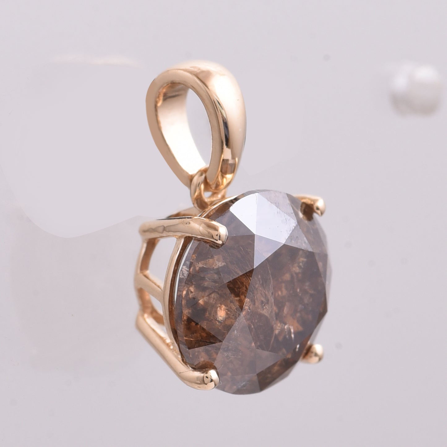 3.25 Ct Round Dark Brown Diamond 14K Gold Pendant