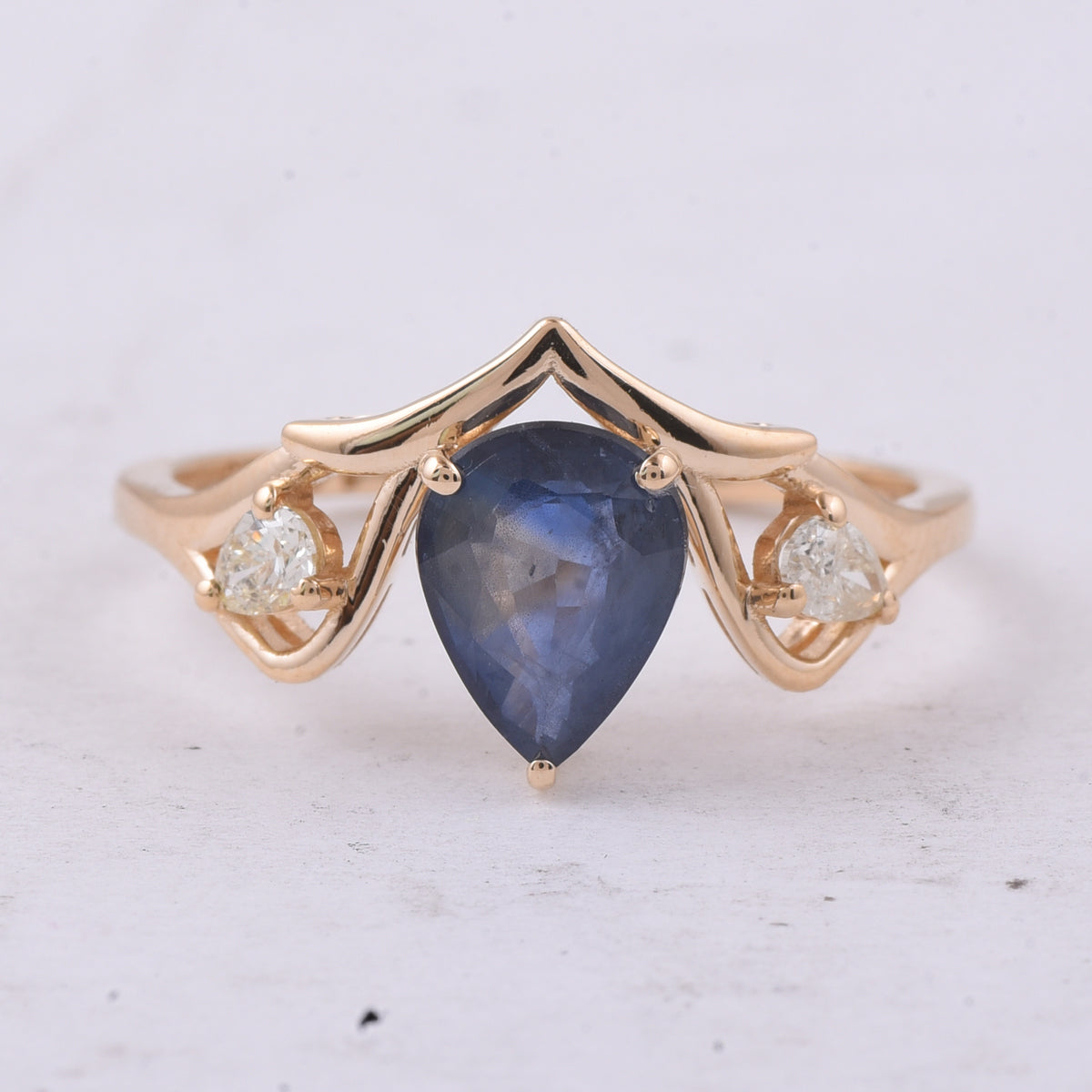 1.53 Ct Pear Natural Sapphire 14K Gold Ring