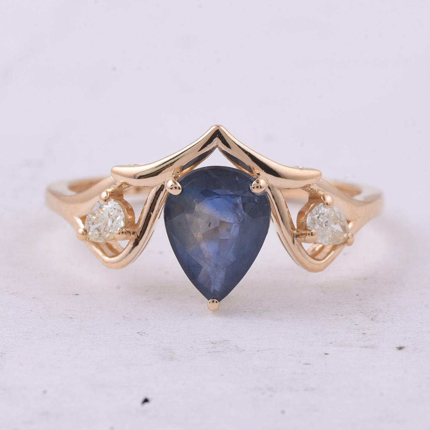 1.53 Ct Pear Natural Sapphire 14K Gold Ring