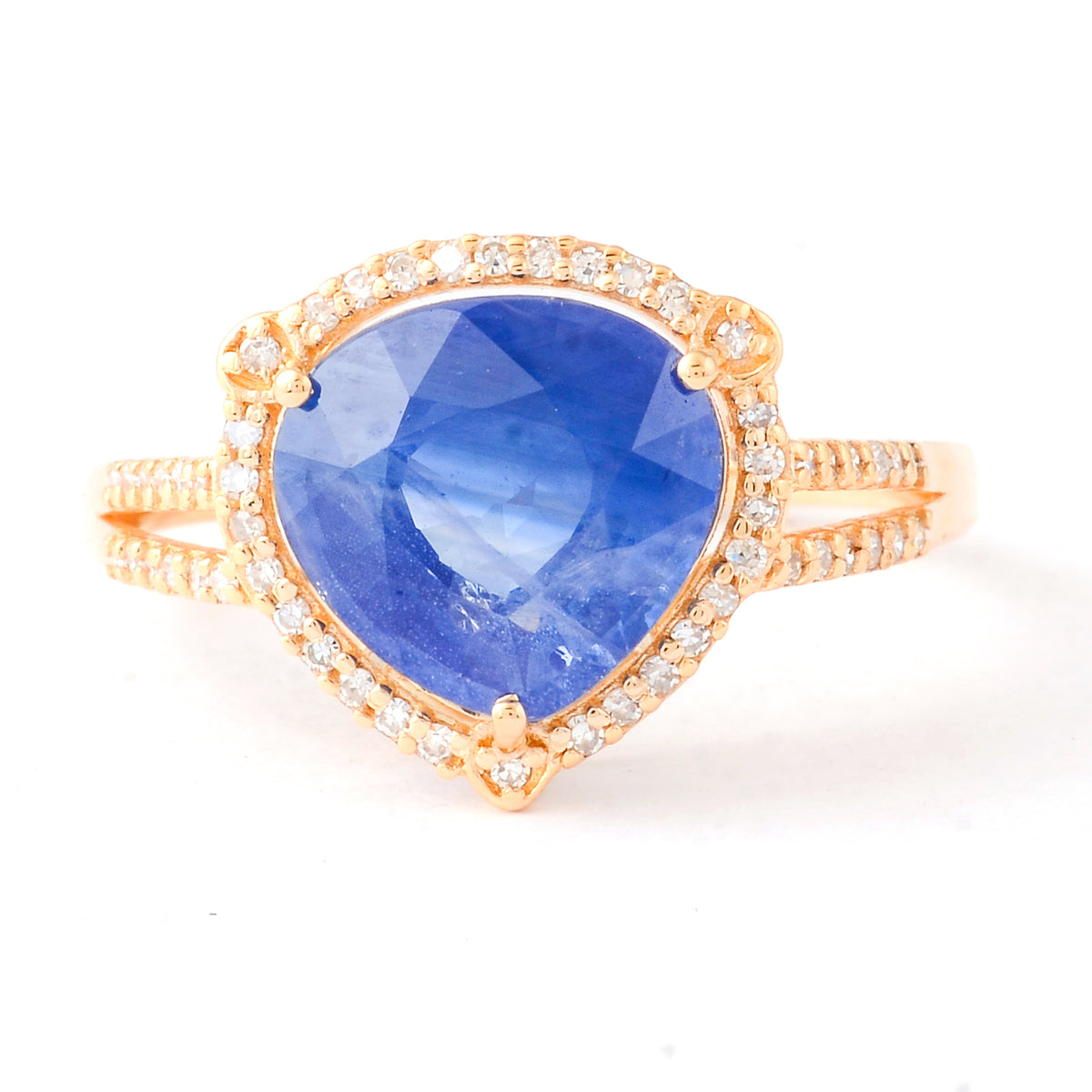 3.90 Ct Pear Mixed Cut Natural Sapphire 14K Gold Ring