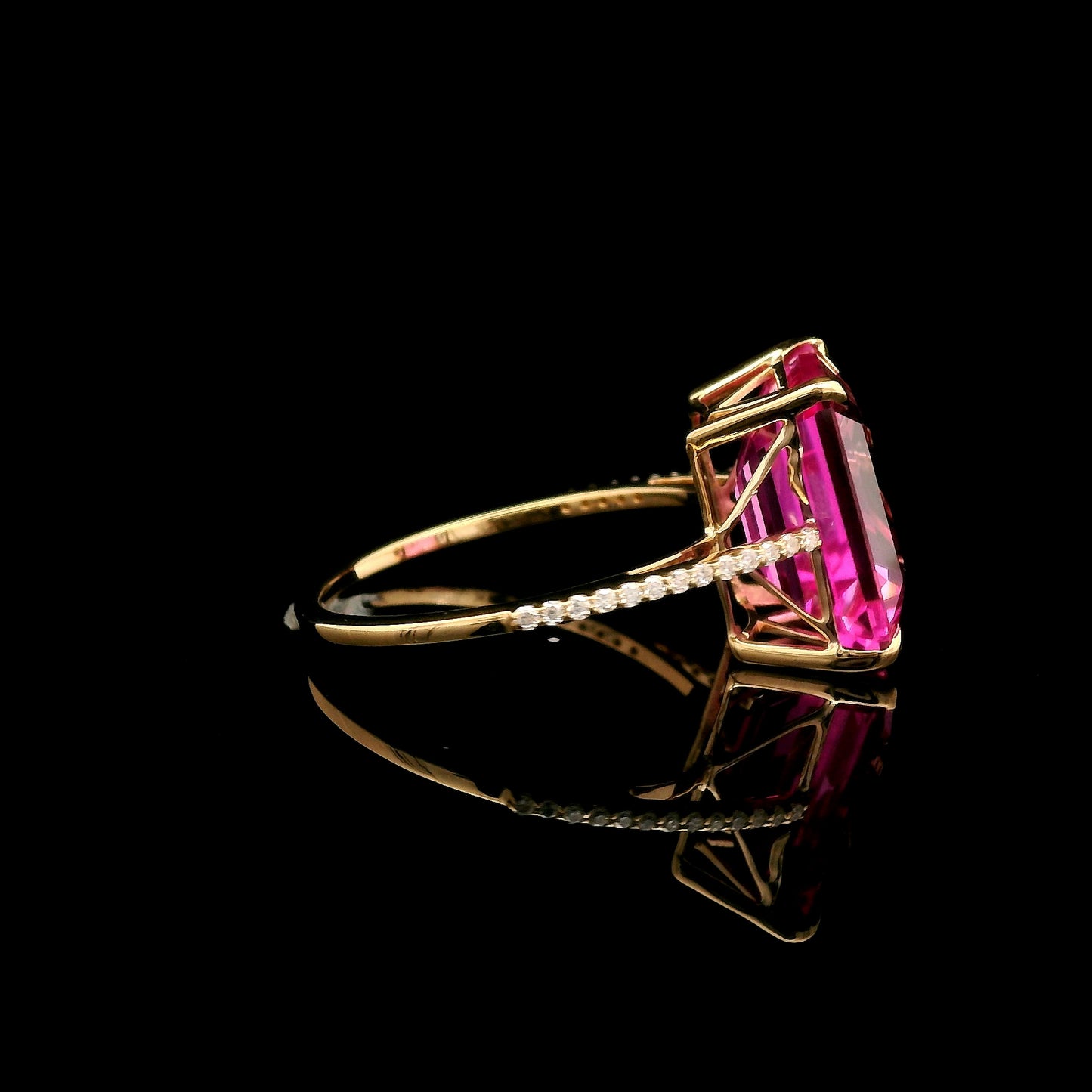 7.42 Ct Emerald Cut Lab Grown Pink Sapphire 14K Gold Ring