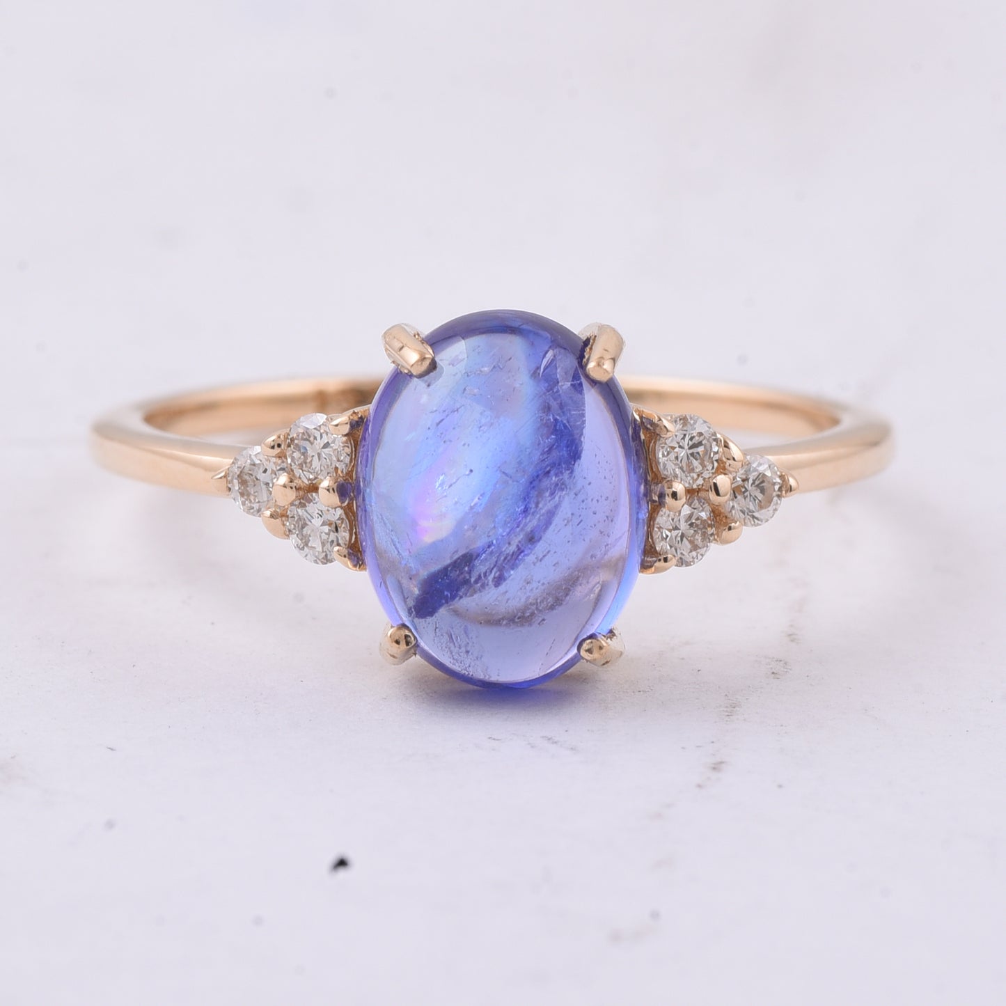 2.61 Ct Oval Cabochon Cut Natural Tanzanite 14K Gold Ring