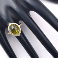 7.28 Ct Oval Cabochon Cut Natural Green Tourmaline 14K Gold Ring
