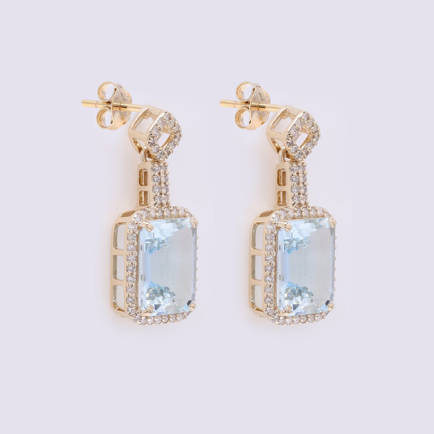 4.02 Ct Octagon Step Cut Natural Aquamarine 14K Gold Earrings