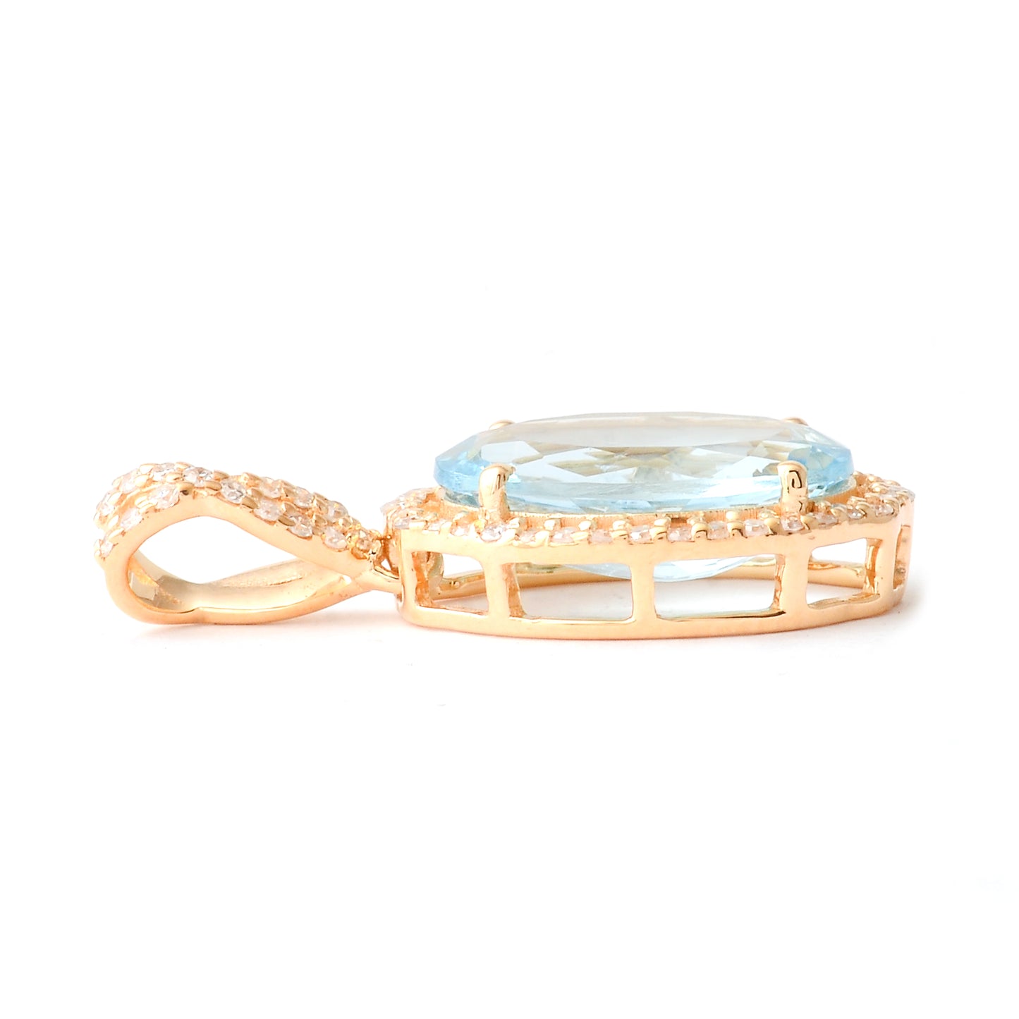 2.70 Ct Oval Mixed Cut Natural Aquamarine 14K Gold Pendant