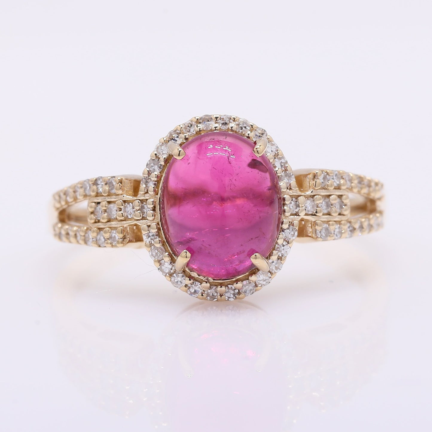 2.41 Ct Oval Cabochon Cut Natural Rubellite 14K Gold Ring