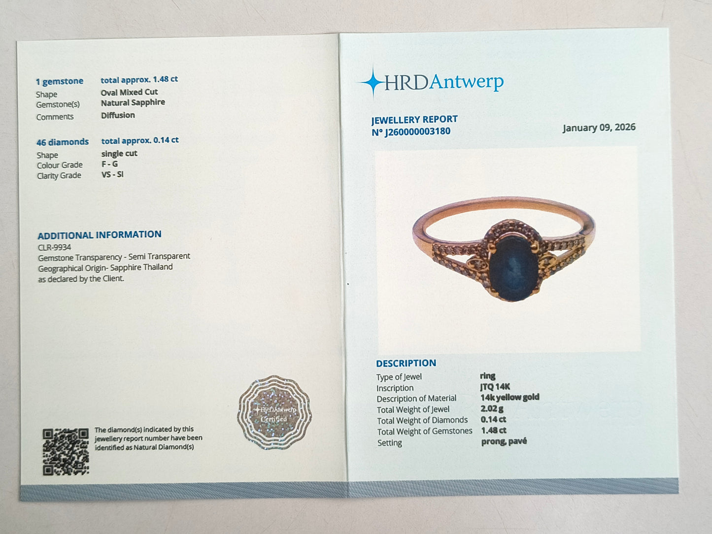 1.62 Ct Oval Mixed Cut Natural Sapphire 14K Gold Ring