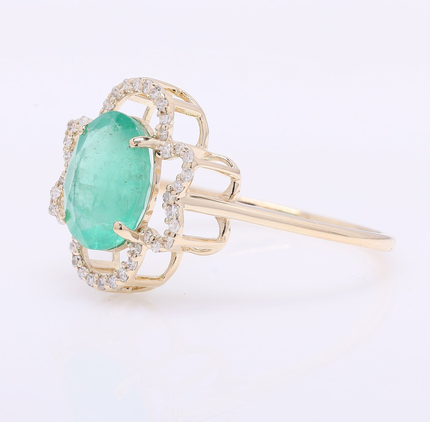 1.92 Ct Oval Mixed Cut Natural Emerald 14K Gold Ring