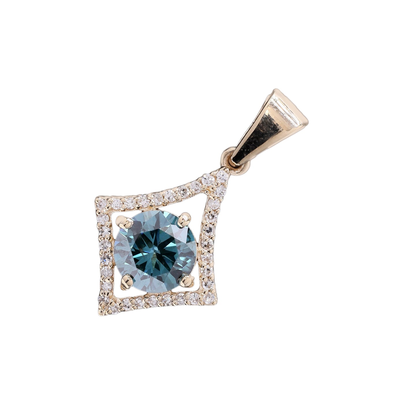0.92 Ct Round Blue Diamond 14K Gold Pendant