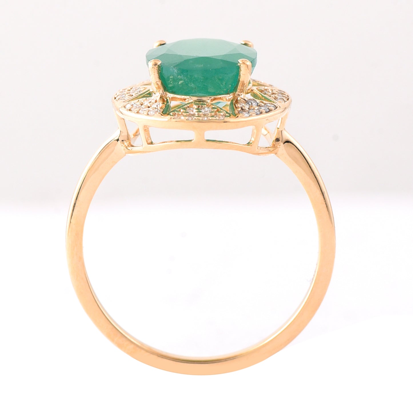 2.91 Ct Oval Mixed Cut Natural Emerald 14K Gold Ring