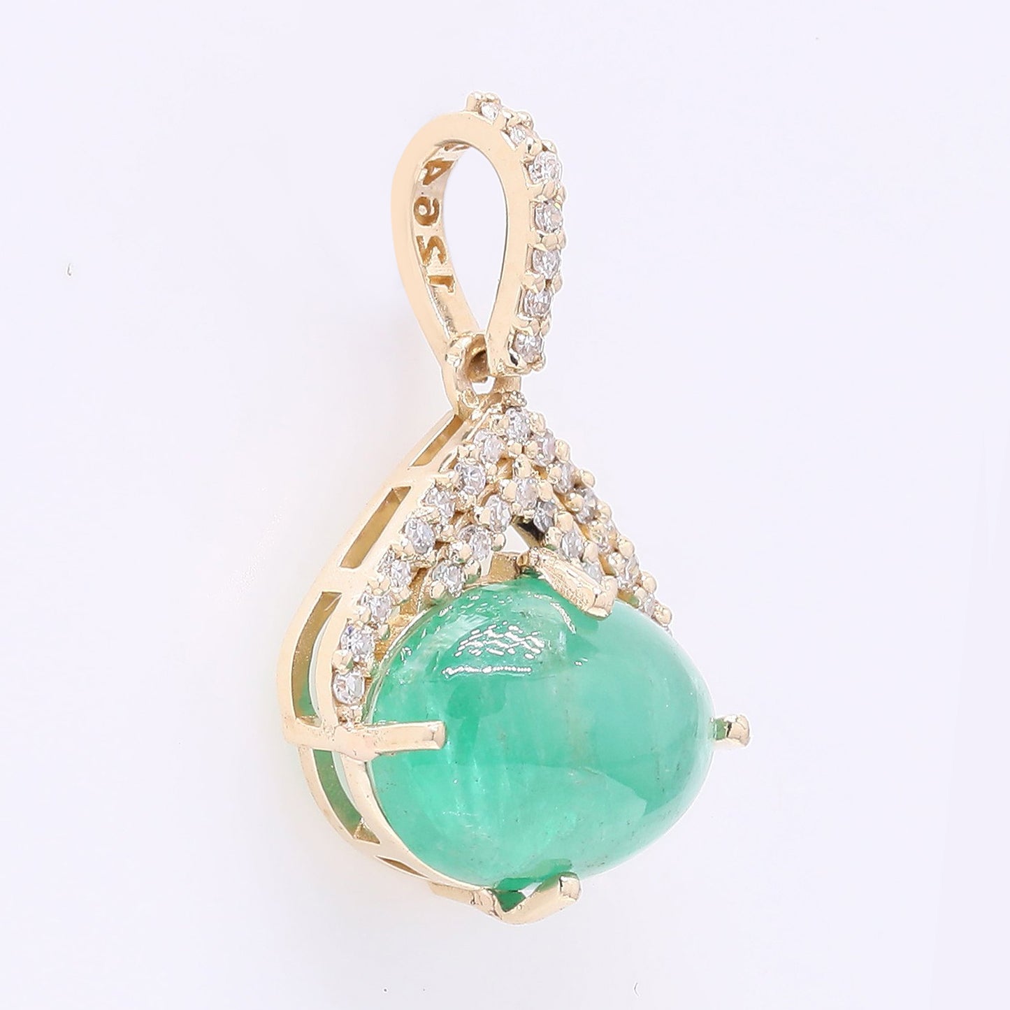 2.30 Ct Oval Cabochon Cut Natural Emerald 14K Gold Pendant